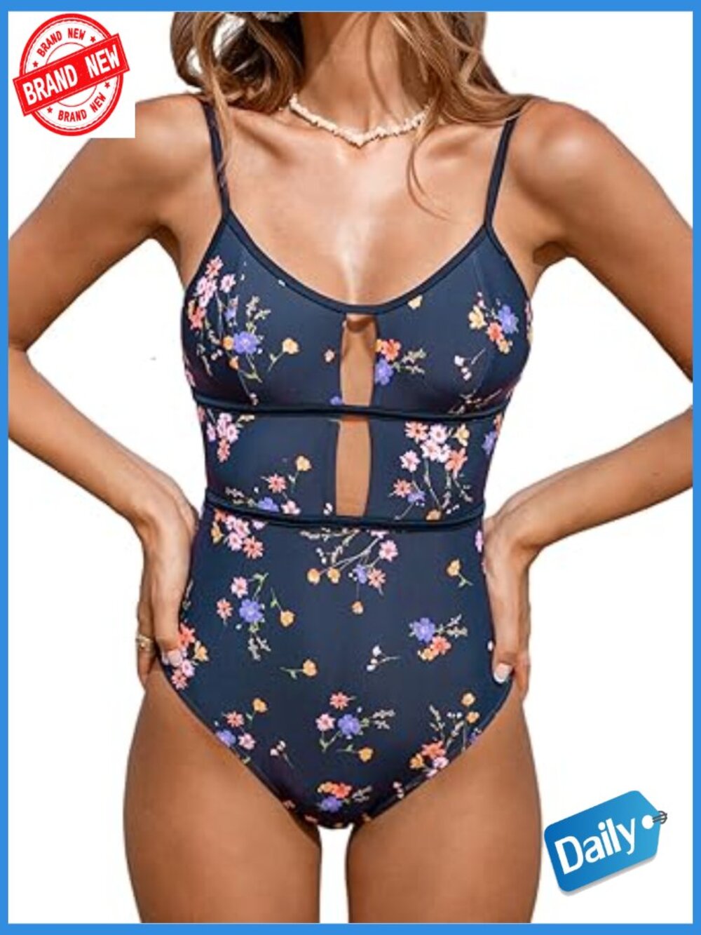 One Piece Swimsuit Scoop Neck Adjustable Straps Cutout